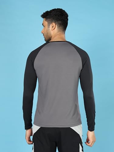 Image of TECHNOSPORT Men's Slim Fit Polyester Color Block Athleisure Crew Neck T-Shirt with Full Sleeve, Moisture Wicking and Quick Dry
