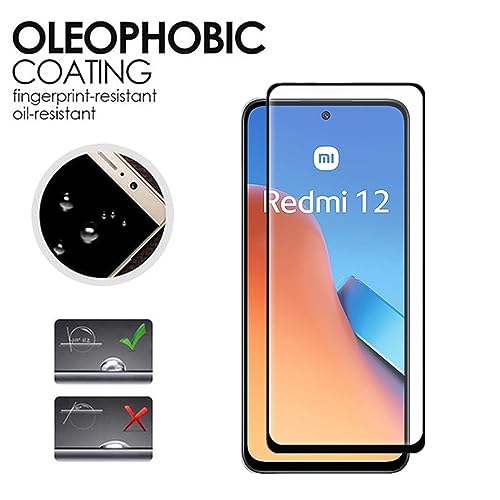 Image of Casodon Designed for Redmi 12 5G /Redmi Mi 12 5G Tempered Glass Screen Protector Guard (Black) Full Screen Coverage with Easy Installation Kit