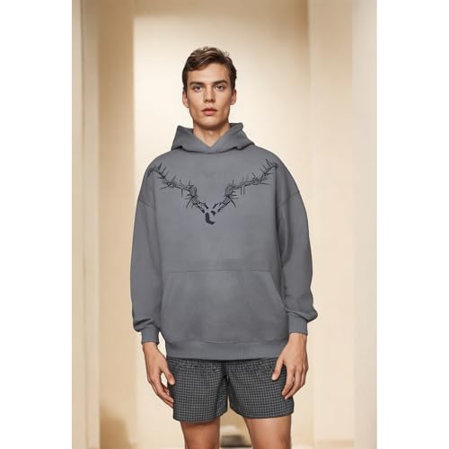 GURUNVANI Mens Vintage Faux Suede Hooded Sweatshirt Graphic Print Hoodie Oversized Unisex Streetwear Sweatshirt4