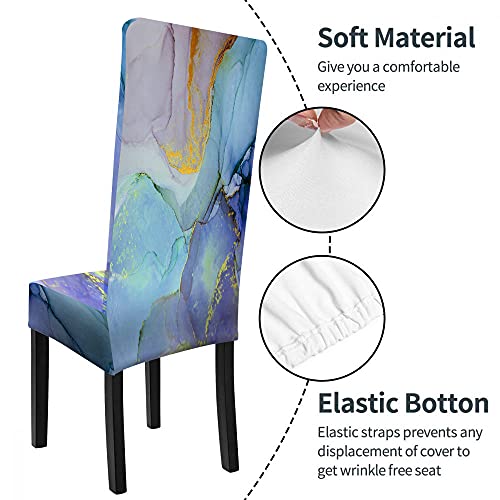 Wondertify Colorful Marble Paint Chair Covers For Dining Room Alcohol Ink Watercolor Purple Blue Pink Black And White Swirl Stretch Slipcovers Chair Protector Decor For Home And Banquet #TOP4