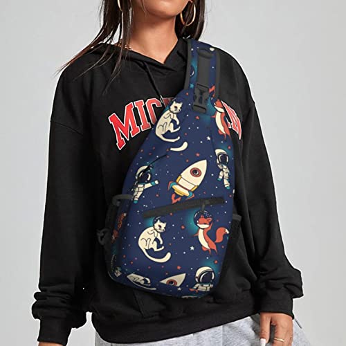 Niukom Astronaut Fox Cat Rocket Small Sling Backpack Crossbody Chest Bag Shoulder Bag Gym Cycling Travel Hiking Daypack For Women Men #TOP4