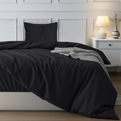 Utopia Bedding Bettwäsche 135x200 Set - Mikrofaser Polyester Bettbezug 135x200 cm + 1 Kissenbezug mit Gefälteltem Saum 80x80 cm - Schwarz