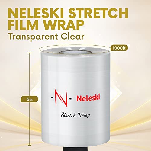 Stretch Wrap Roll With Handle For Each Roll (4 Pack) 5” X 1000 Ft - 80 Gauge - Heavy Duty Plastic Shrink Wrap Roll With Rotating Handles For Pallet Wrap Film - Plastic Wrap For Moving Supplies #TOP1