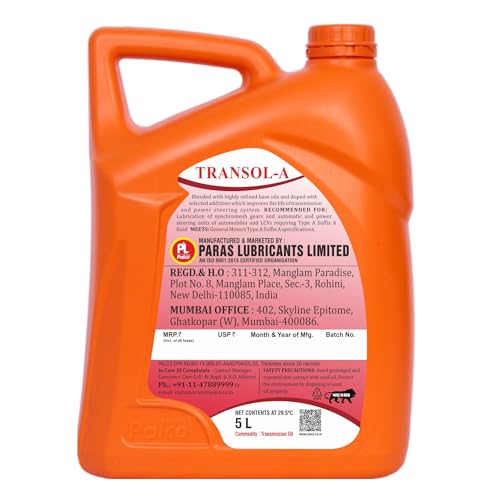 Image of PALCO TRANSOL-A | Transmission Oil - Type A Suffix A | Low Coefficient of Friction for manual Transmissions Gear Oil | Synchromesh Gears and Automatic and Power Steering Oils 5 Litres (Pack of 1)