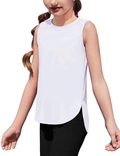 Image of Zaclotre Girls Athletic Tank Tops High-Low Hem Loose Fit Summer Top Kids Sleeveless Sport Shirts 5-14 Years