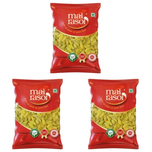 Image of MAI RASOI Golden Green Seedless Raisin Kishmis Pouch 500Gm (Pack of 3)