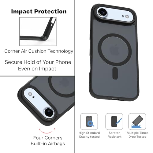 Image of RIGGEAR Shockproof Sleek Hybrid Armor Magnetic Back Cover Case Compatible with MagSafe Accessories for iPhone Air /iPhone 17 Air (Smoke Black Matte PC + TPU Black Bumper)