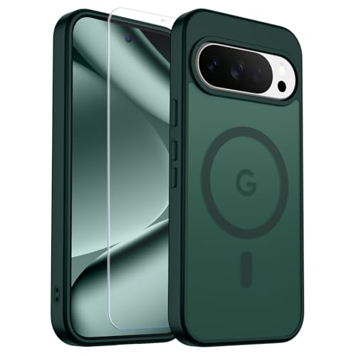 Image of SUPFINE Magnetic for Google Pixel 10 Pro Case /Pixel 10 Case with Screen Protector, (Built-in Magnets) ((Military Grade Drop Protection) Slim Translucent Shockproof Phone Case,Forest Green