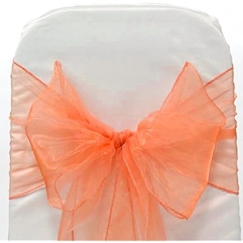 MDS Pack of 10 Organza Chair Sashes / Bows sash for Wedding or Events Banquet Decor Chair Bow sash -Peach Cover