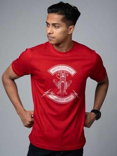 Image of T-Shirt for Men - 100% Cotton Ladakh Motorcycle Rider Half Sleeve Round Neck Graphic Print | Regular & Oversized Fit | 180 /220 GSM | S-5XL | Black, Navy Blue, Olive, Red, White