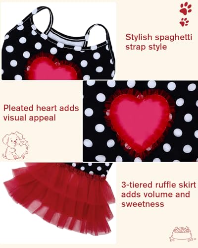 Image of CuteBone Cute Pet Dress for Small Dogs, Cats - Ruffle Princess Outfit with Pleated Heart, Summer Lightweight Breathable Dog Party Clothes for Holiday, Walks, Birthday, Photos DDQ01XS