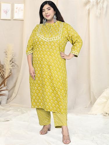Image of MIRCHI FASHION Pure Cotton Plus Size Straight Kurta Set with Dupatta | 3 Piece Summer Ethnic Kurta Pant Set | Office Wear Salwar Suit for Women