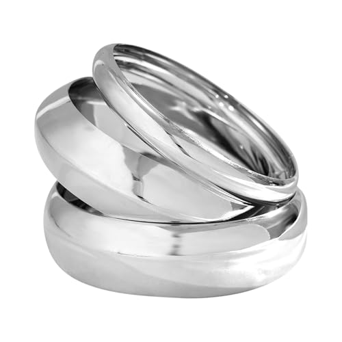 ZXTGBQ 3 Pièces Gros Bracelet Femme Acier Inoxydable Argenté, BBracelet Manchette Jonc Plaqué Argenté, Chunky Bracelets Large Surface Cuff Bracelets Arc...