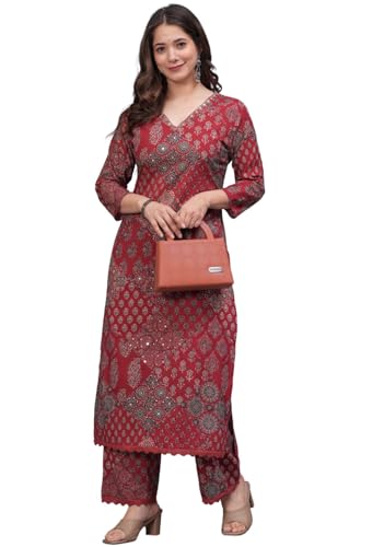 Image of rytras Women Pure Cotton Printed Straight Kurta Set with Palazzo Pants - Ethnic Wear
