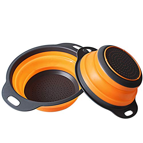 GCBTECH Colador de cocina plegable, 2 piezas de silicona Filtro Pasta verduras fruta Cesta para cocina y camping (Naranja)