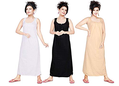 Women's Hosiery Cotton Full Length Camisole, Long Inner Wear Petticoat-Nighty Slip-Kurti-Suit Slip Pack of 3 Pc