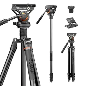 COMAN Fluid Head Tripod for DSLR Camcorder,Camera Monopod Tripod 360 Pan&+90?/-70 Tilt,New Q6 Fluid Head Aluminum Alloy QR Plate Compatible with DJI RS Gimbal Manfrotto Max Load 17.6lb