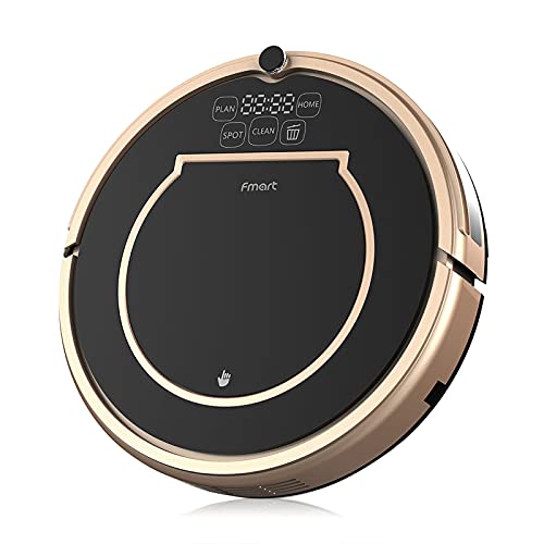 Robot vacío FMART E200 y fregona, robot aspirador 1200 pa, robot aspirador autocargable, aspirador, cepillos, mapas, apto para pelos de mascotas, alfombras finas y suelos duros, dorado