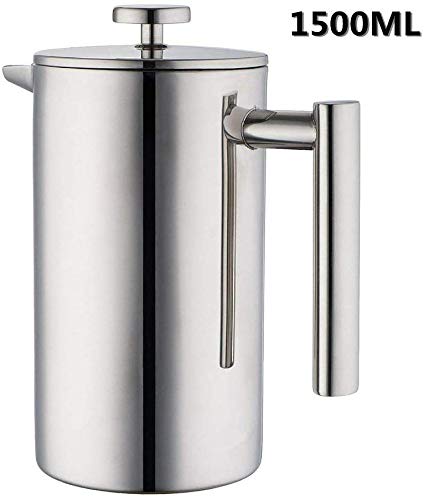 Miuly French Press, Double Wall 18/8 Stainless Steel Coffee & Tea Maker, 1.5L