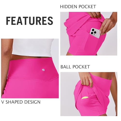 Image of PINSPARK Womens Tennis Skirt High Waisted Golf Skort with 2 Pockets Stretchy Athletic Skirts for Workout Pickleball Running