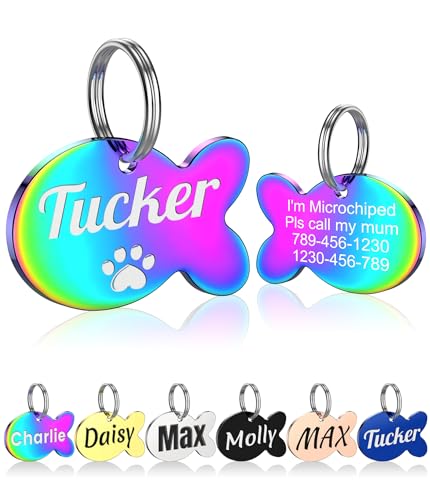 Fish Cat Tags Personalized Small Dog Name Tag - Fish Shape Cat ID Tags - Stainless Steel Puppy Kitten ID Name Tags