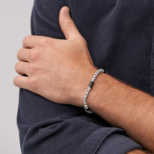 Image of Fossil Men's Plated Stainless Steel Engravable Personalized Gift ID, Chain or Cuff Bracelet for Men