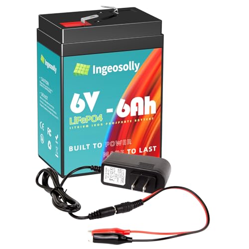 6V 6Ah LiFePO4 Battery 6Volt Rechargeable Lithium Iron Phosphate Batteries for Emergency Light, Lantern, Kids Ride On Car, Deer Game Feeder, Pet Feeders(Smar BMS)