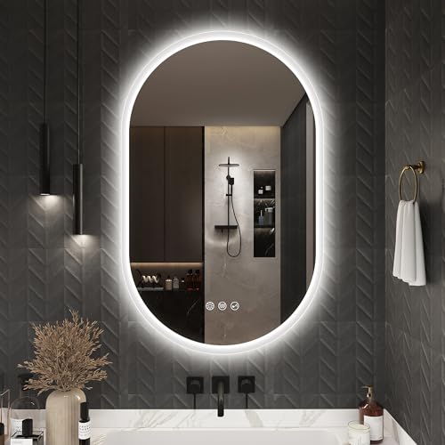 S'bagno Miroir de salle de bain éclairé Ovale Avec Bluetooth 3000 K/4000 K/6500 K IP44 Lumière à mémoire Horizontal/vertical