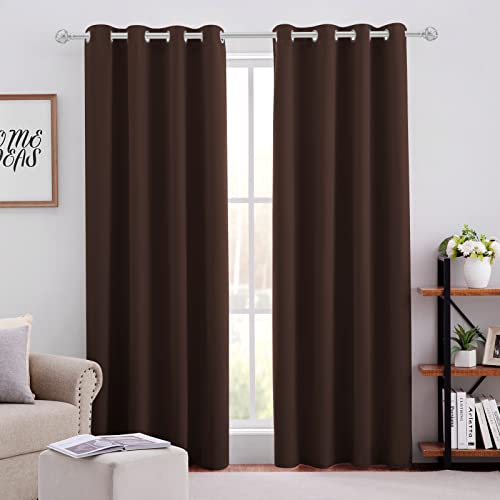 Image of HOMEIDEAS Blackout Curtains for Bedroom 52 X 84 Inch Long 2 Panels Set Chocolate Brown Room Darkening Curtains/Drapes, Soundproof Thermal Grommet Window Curtains for Living Room