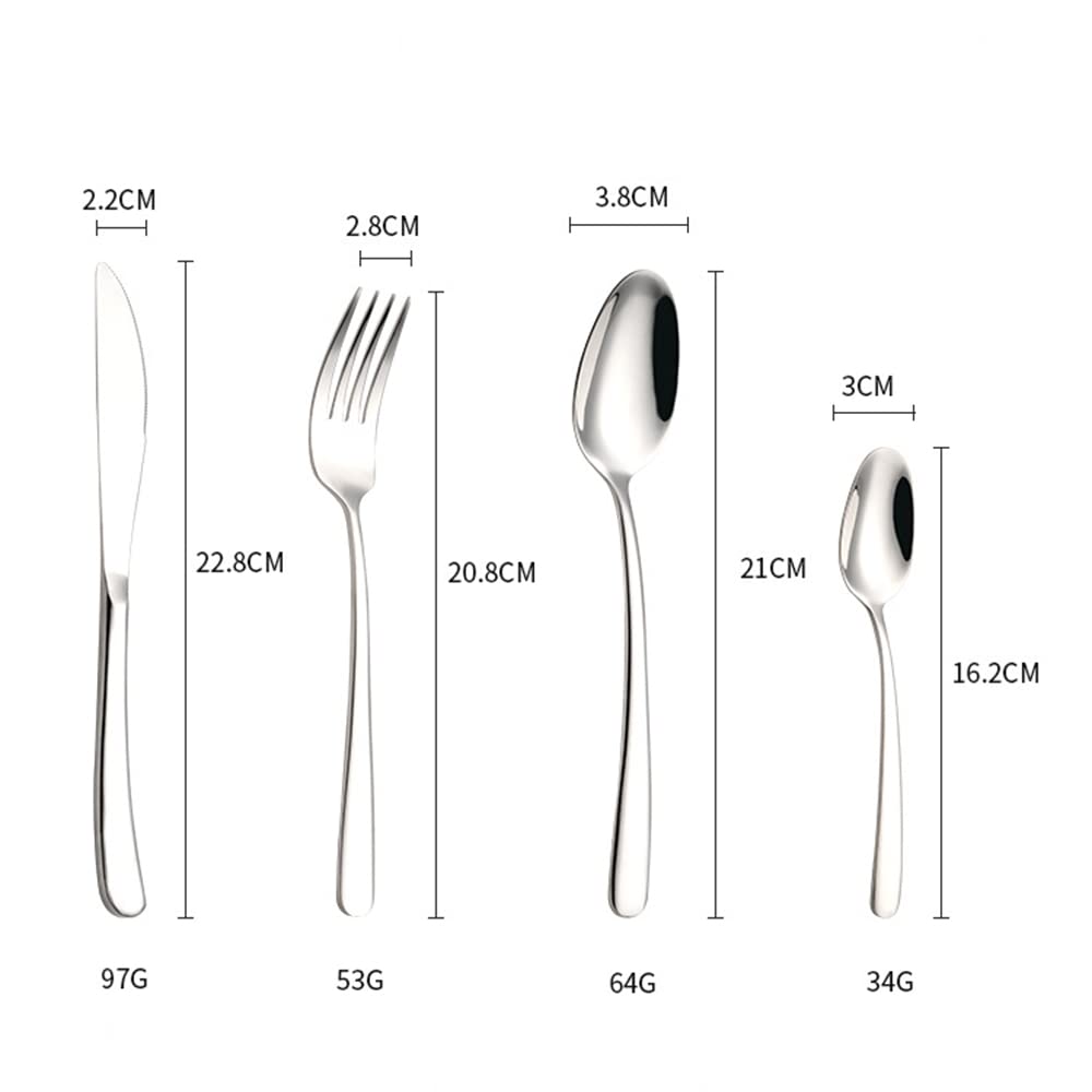 Juegos de cubiertos para 6, juegos de cubiertos de acero inoxidable, juego de 24 cucharas y tenedores para el hogar y la cocina, acabado espejo, apto para lavavajillas (24 piezas) (plata 48 piezas)