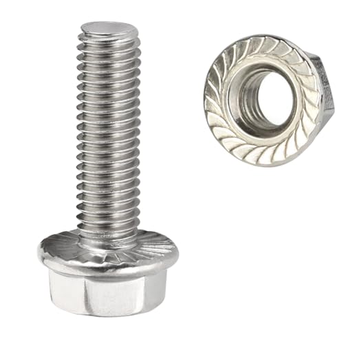 Image of M8-1.25 x 35mm Flanged Hex Head Bolts Hexagon Screws with Serrated Flange Nuts, Fully Threaded, Stainless Steel 304, 10 Sets