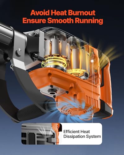 VEVOR 3500W Electric Demolition Hammer, 1900 BPM Durable Jack Hammer, Concrete Breaker with 2 Chisels, Gloves, and a 360° Rotatable Handle for Efficient Trenching, Black