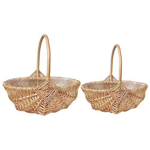 Yardwe Wicker Planter Basket 2Pcs Rattan Woven Baskets Wedding Girl Basket with Handle Arrangement Baskets for Wedding Ceremony Decor Rustic Wedding Decor
