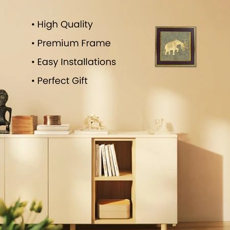 Image of Astrotalk 7 Trunk Elephant on Raw Pyrite Frame | Vastu Item for Wealth & Success | Wall Decor Items Living Room | Raw Pyrite Frame for Wall | Gift for Man & Woman | 19x19x1 cm | 1 Piece