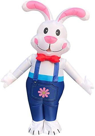 Inflatable Costume Blow up Rabbit Bunny Fancy Dress Event Costume Jumpsuit Cosplay Outfit Gift,Adult White