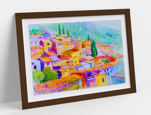 Peinture aquarelle colorée bord de mer CANVAS MONKEY grand format A1 cadre noyer