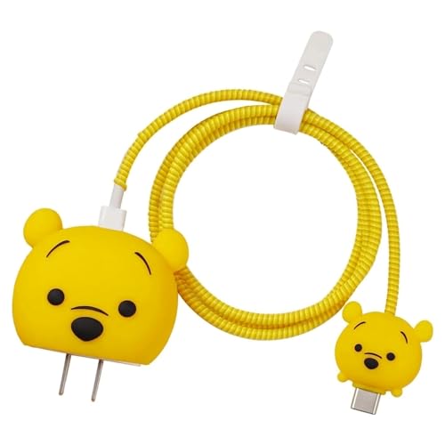 Image of Cable Protector for Apple iPhone Charger 20W /18W Type C, 3D Cute Cartoon Case Adaptor Cover Full Cable Connection Protectors Protective Protection Wire Sleeves Guard (Winnie the Pooh)