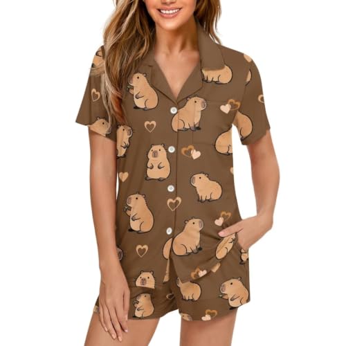 Image of Women's Short Sleeve Sleepwear Pajamas Nightwear with Pockets