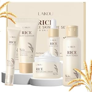 Skin Care Set, Korean Skin Care with Rice Cleanser, Toner, Serum, Eye Serum, Moisturizing Cream 5pcs for Women Teen Girls Mom Daughter Mother’s Day Birthday Christmas Lover Korean Beauty