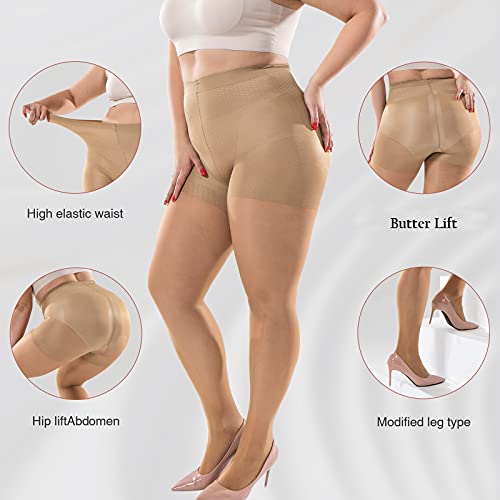 Image of Plus Size Control Top Tights, 2 Pack 40D Queen Size Support Nylon Hosiery Pantyhose, for Women