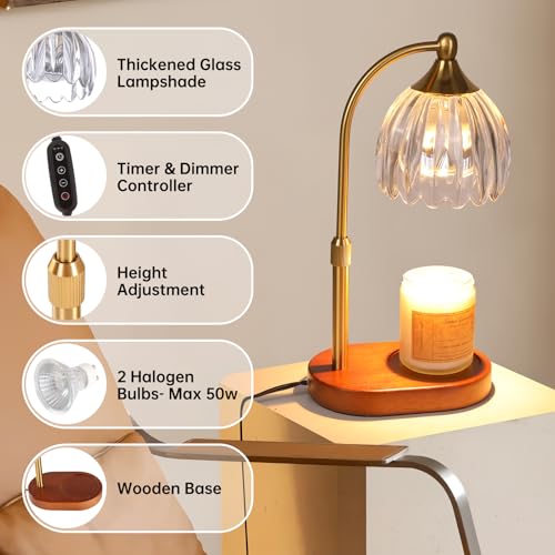 Image of Transparent Tulip Wax Melt Warmer with Timer, Dimmable & Height Adjustable, Ideal for Jar Candles, Perfect Home Decor for Bedroom, Living Room, Office, Great Gifts for Women (2 Bulbs Included)