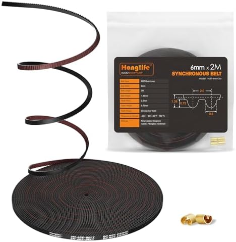 HANGLIFE GT2 Timing Belt with Copper Buckle - 3D Printer Open Synchronous Belt (2mm Pitch) 3D Printer Accessories - 6mm x 2M (6.6ft)