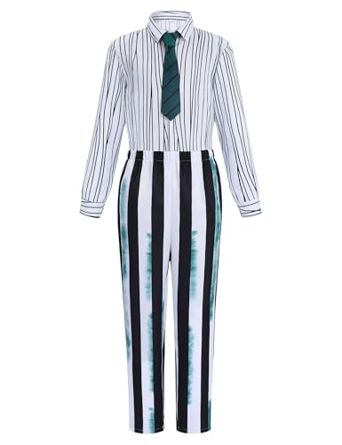 Hauarker HR011XXL 6 Pcs Beetle Movie Juice Costume Men Black And Green Striped Suit Halloween Costumes Adult 80S Horror Comedy Character Cosplay Outfit thumb #4