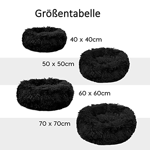 wuuhoo® Hundebett Fluffy 70cm Donut für mittelgroße Hunde - weiches Haustierbett, waschbares Hundekörbchen für Hund oder Katze, Flauschiger Hundekorb schwarz