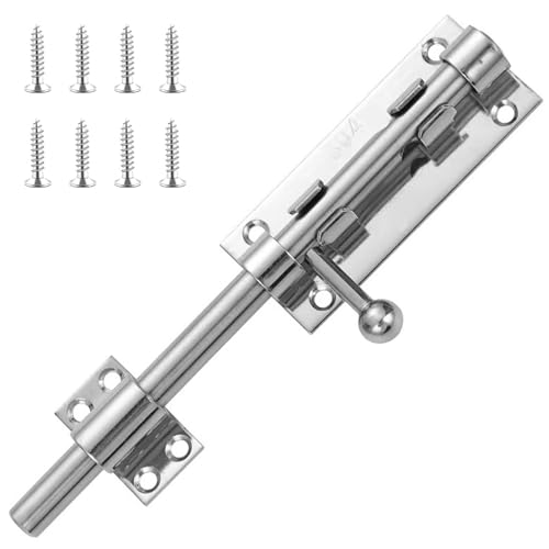 Alriedy Stainless Steel Door Bolt 304, Lock Bolt with Padlock Hole, 14 mm Bolt for Home Garden, Gate, Fence, Safety Lock