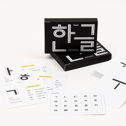 Korean Alphabet Flashcards with 195 Example Words &ndash; Hangul Learning Cards for Beginners &...