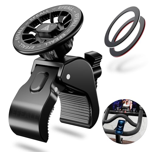 EFEALL Magnetic Phone Holder, Strong Magnet Bike Phone Mount with Two Metal Rings, for Indoor Gym Equipment(Compatible with Peloton Bike)/Stroller/Treadmill, for MagSafe iPhone Samsung and All Phone
