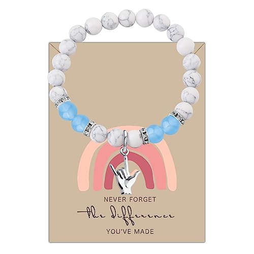 MYOSPARK ASL Hand Sign Language Charm Bracelet - I Love You Sign Gift for Deaf, Teacher, Thank You