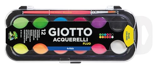 GIOTTO Acquerelli Fluo - Boîte 12 pastilles de gouache fluo + 1 pinceau