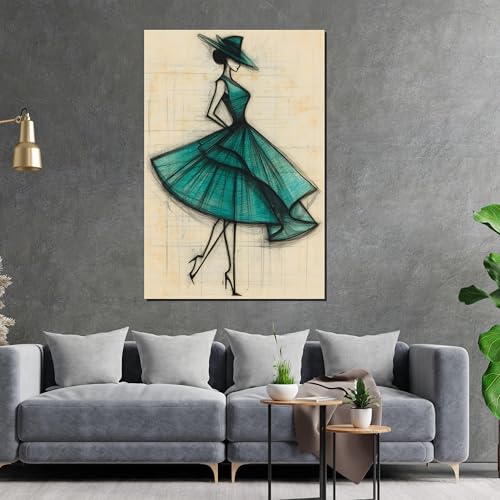 Design d'art mural de robe vintage pour habiller un grand mur blanc nu